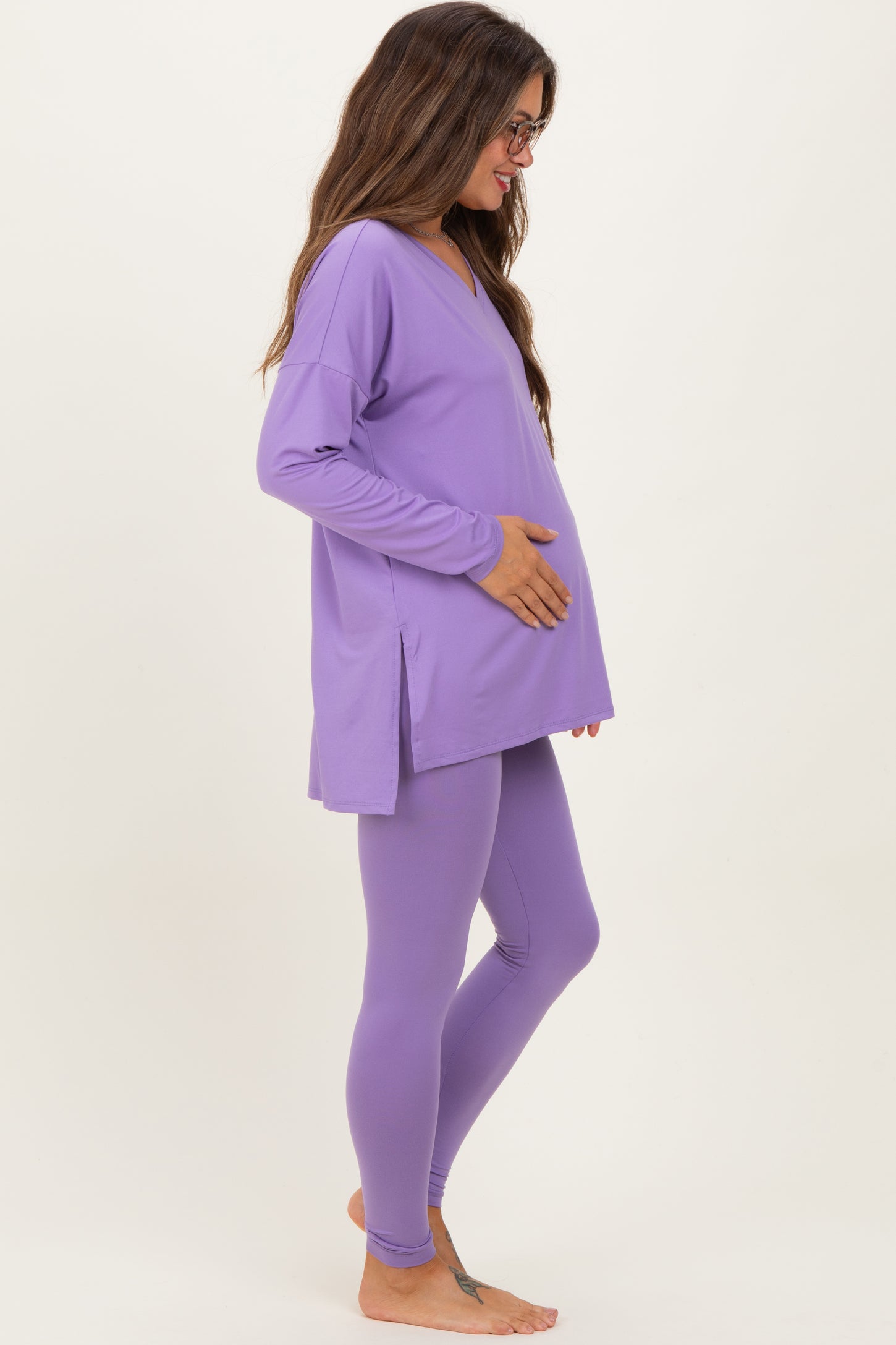 Lavender Brushed Knit Maternity Oversized Top and Legging Set