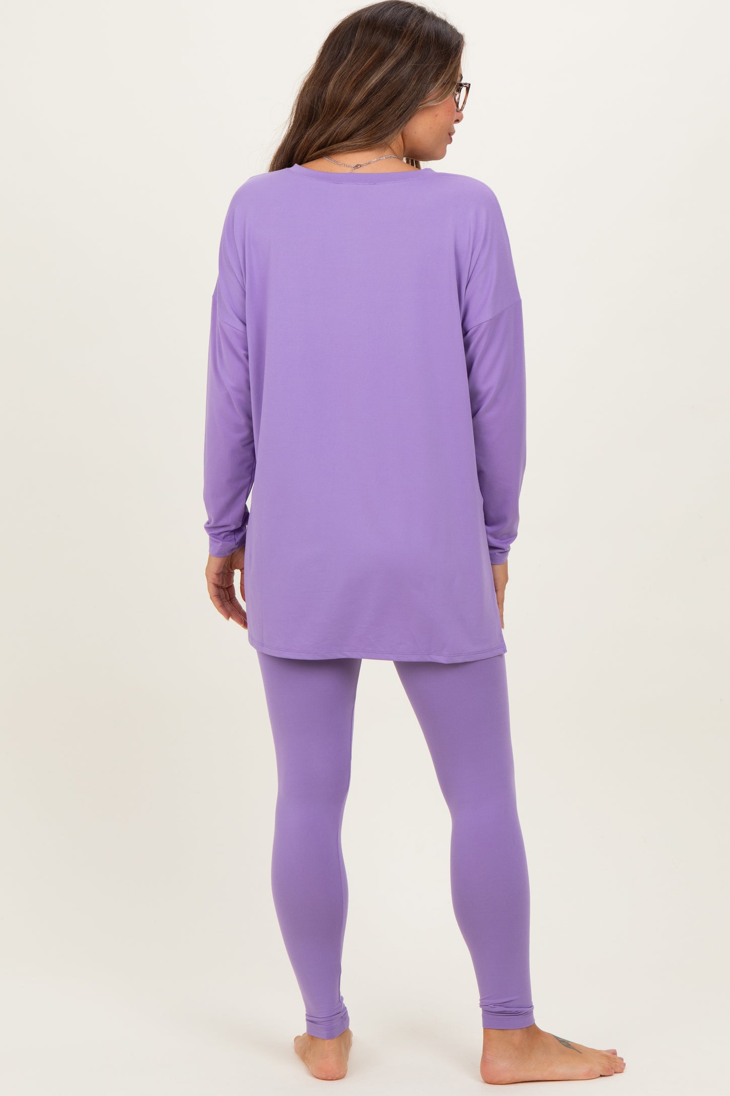 Lavender Brushed Knit Maternity Oversized Top and Legging Set