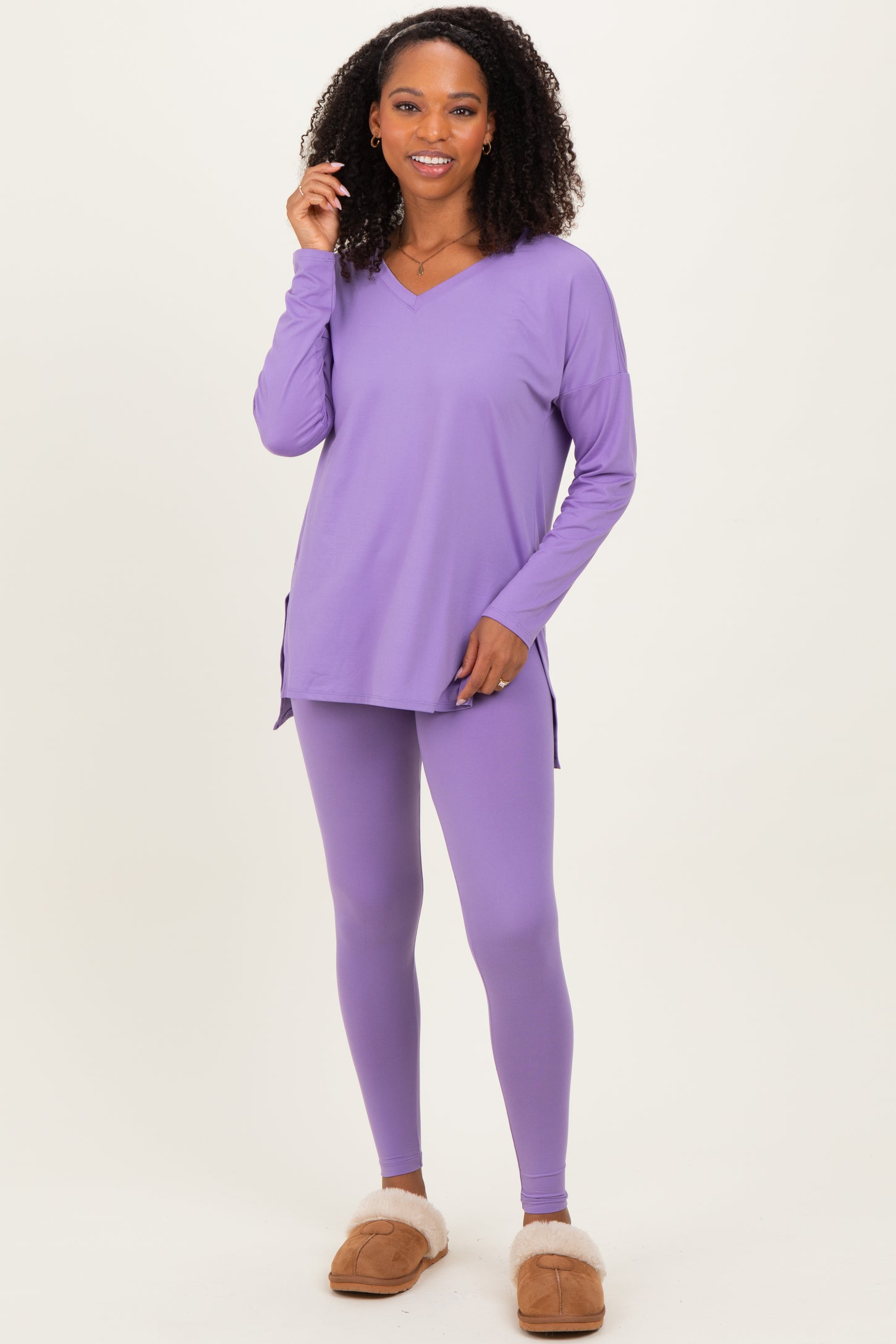 Lavender Brushed Knit Oversized Top and Legging Set