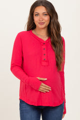 Fuchsia Long Sleeve Exposed Seam Maternity Top