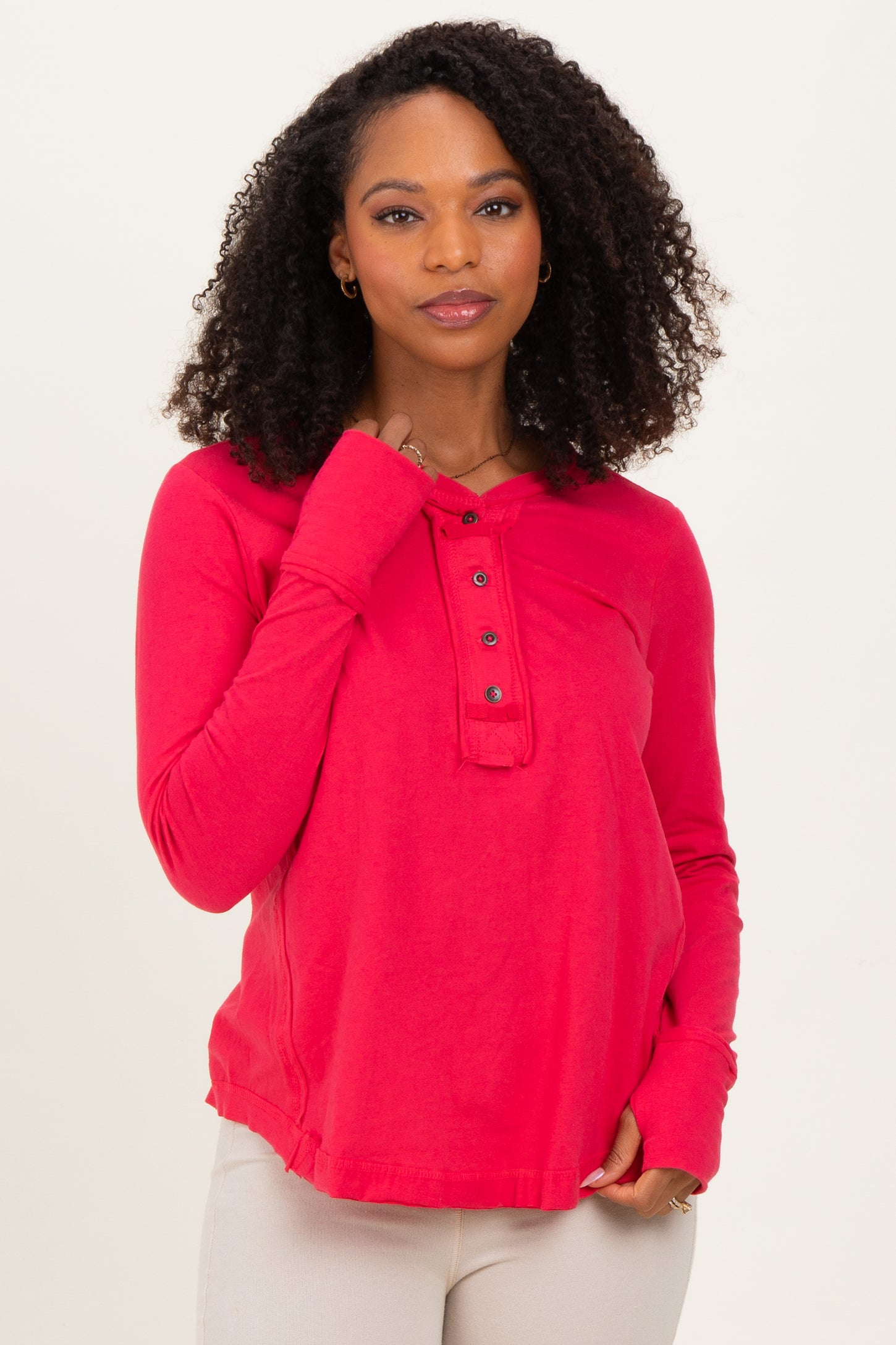 Fuchsia Long Sleeve Exposed Seam Top
