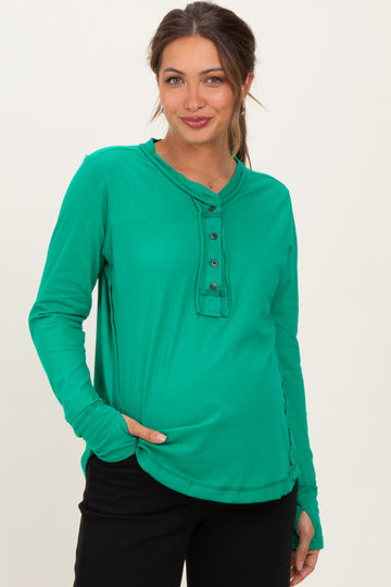 Green Long Sleeve Exposed Seam Maternity Top