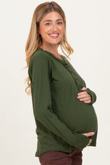 Army Olive Long Sleeve Exposed Seam Maternity Top