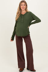 Army Olive Long Sleeve Exposed Seam Maternity Top