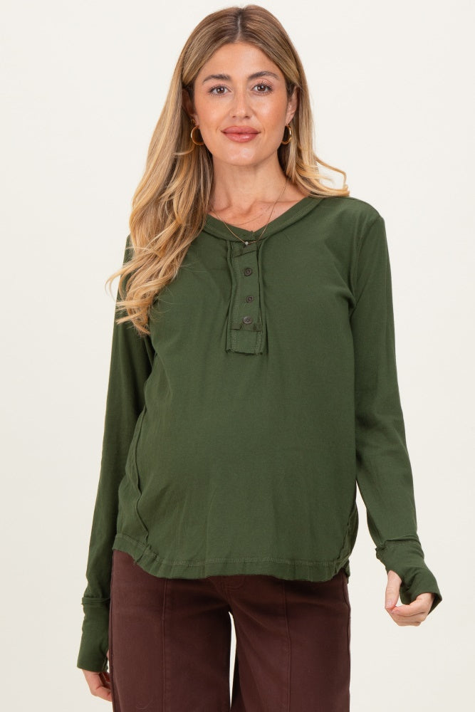 Army Olive Long Sleeve Exposed Seam Maternity Top