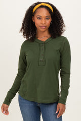 Army Olive Long Sleeve Exposed Seam Maternity Top