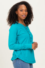 Turquoise Long Sleeve Exposed Seam Top