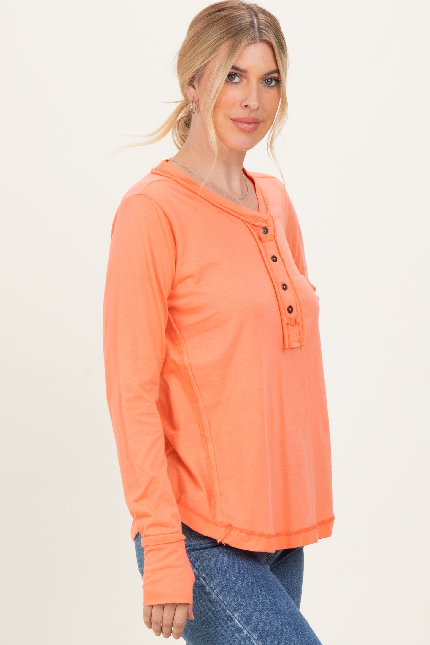 Peach Long Sleeve Exposed Seam Top