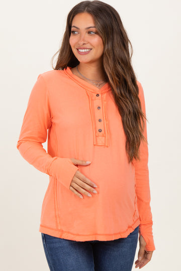 Peach Long Sleeve Exposed Seam Maternity Top