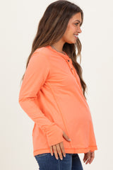 Peach Long Sleeve Exposed Seam Maternity Top