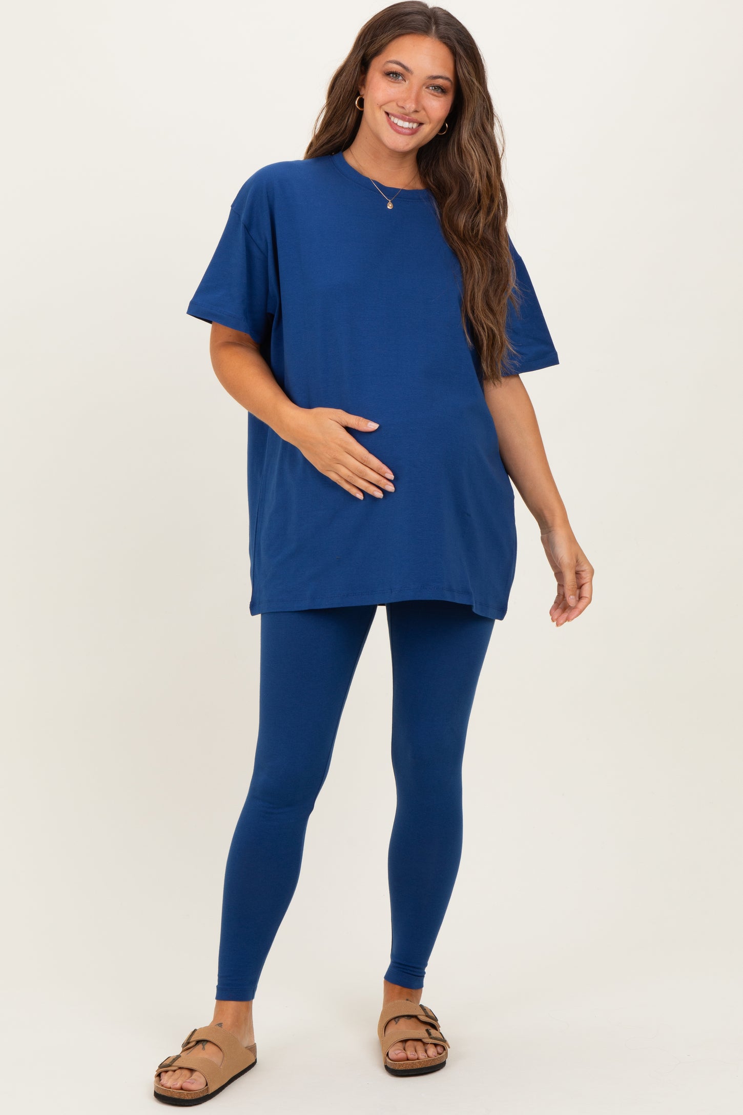 Navy Oversized Crewneck Short Sleeve and Legging Maternity Set