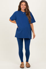 Navy Oversized Crewneck Short Sleeve and Legging Maternity Set