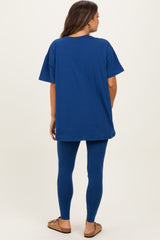 Navy Oversized Crewneck Short Sleeve and Legging Maternity Set