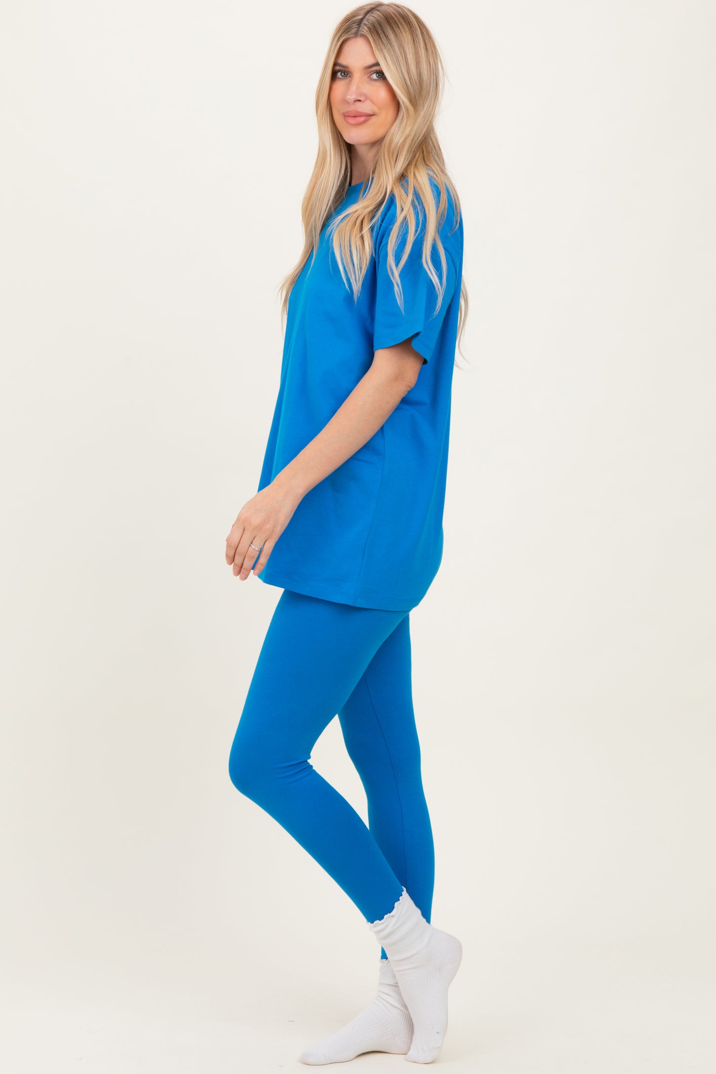 Ocean Blue Oversized Crewneck Short Sleeve and Legging Set
