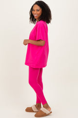 Hot Pink Oversized Crewneck Short Sleeve and Legging Set
