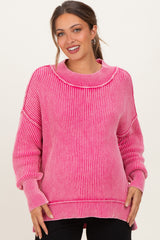 Hot Pink Washed Side Slit Oversized Maternity Sweater