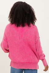 Hot Pink Washed Side Slit Oversized Sweater