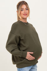 Olive Oversized Maternity Fleece Sweatshirt
