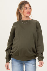 Olive Oversized Maternity Fleece Sweatshirt