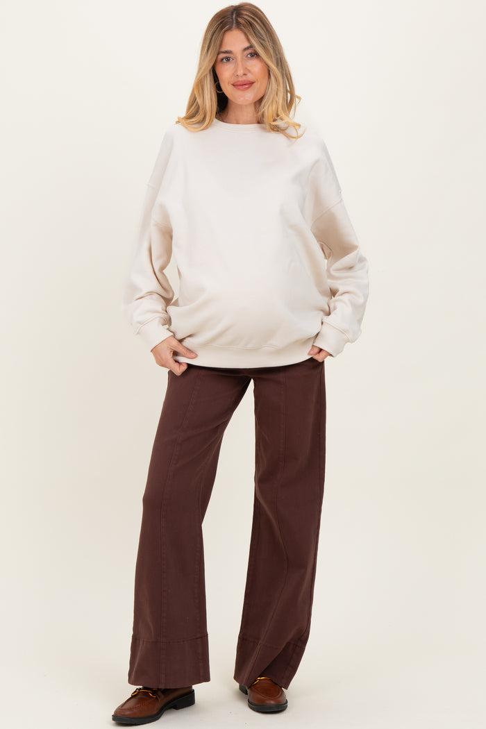 Sand Oversized Maternity Fleece Sweatshirt