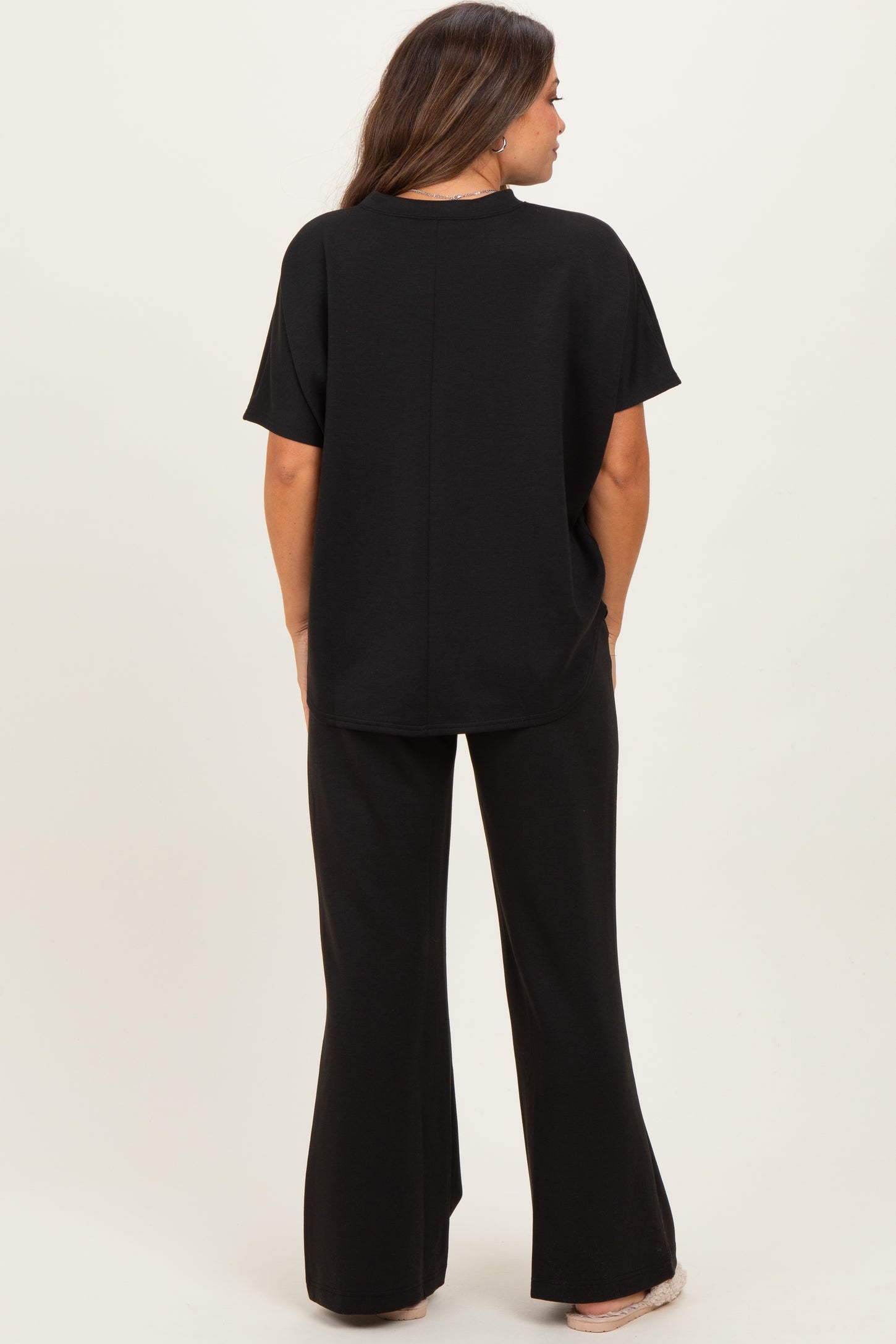 Black Curved Hem Tee Pants Maternity Lounge Set