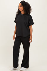 Black Curved Hem Tee Pants Maternity Set