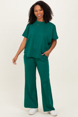 Hunter Green Curved Hem Tee Pants Maternity Set