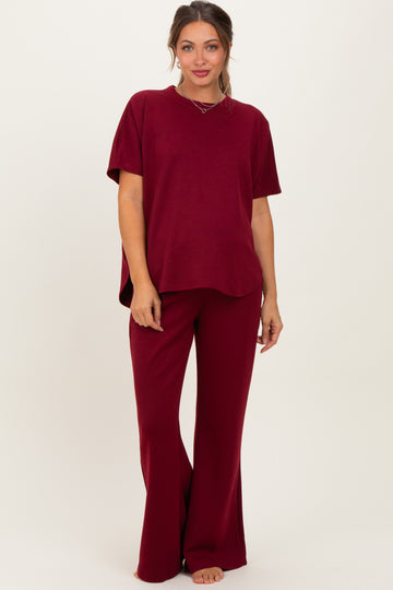 Burgundy Curved Hem Tee Pants Maternity Lounge Set