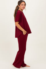 Burgundy Curved Hem Tee Pants Maternity Lounge Set