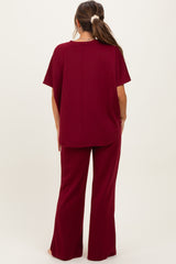 Burgundy Curved Hem Tee Pants Maternity Lounge Set