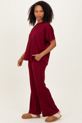 Burgundy Curved Hem Tee Pants Maternity Set