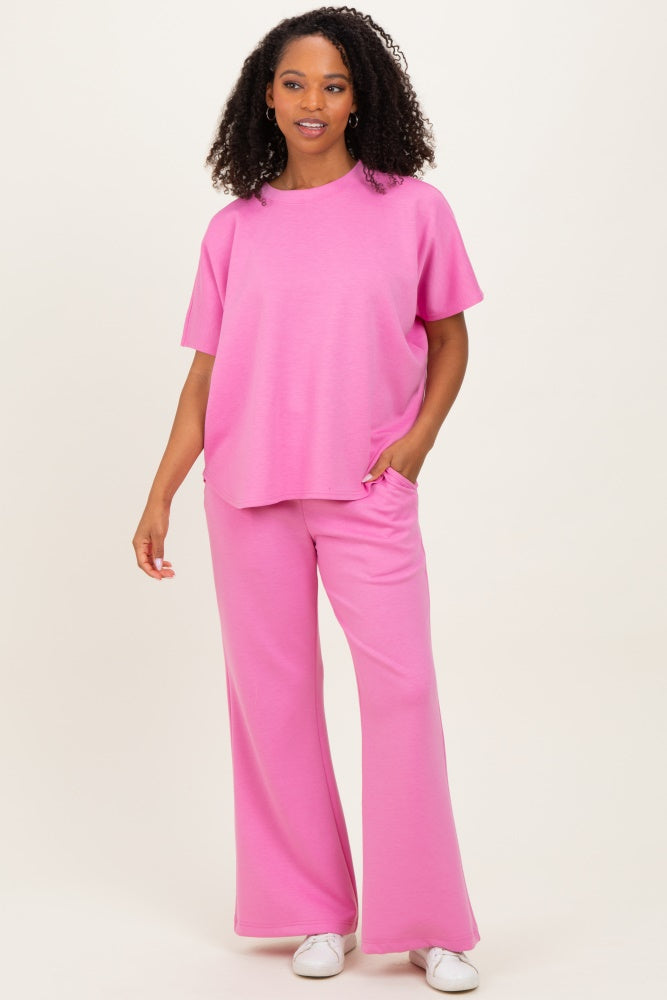 Pink Curved Hem Tee Pants Maternity Set