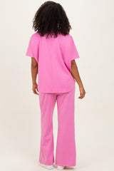 Pink Curved Hem Tee Pants Maternity Set