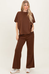 Brown Curved Hem Tee Pants Maternity Set