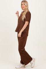 Brown Curved Hem Tee Pants Maternity Set