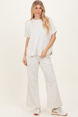 Cream Curved Hem Tee Pants Maternity Lounge Set