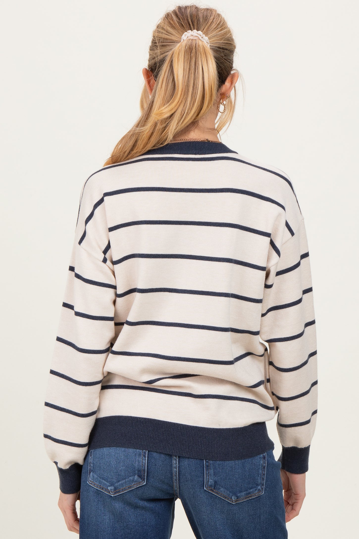 Oatmeal Striped Relaxed Fit Button Maternity Cardigan