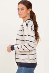 Oatmeal Striped Relaxed Fit Button Cardigan
