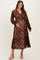 Brown Floral Lace Long Sleeve V-Neck Maternity Maxi Dress
