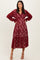 Burgundy Floral Lace Long Sleeve V-Neck Maxi Dress