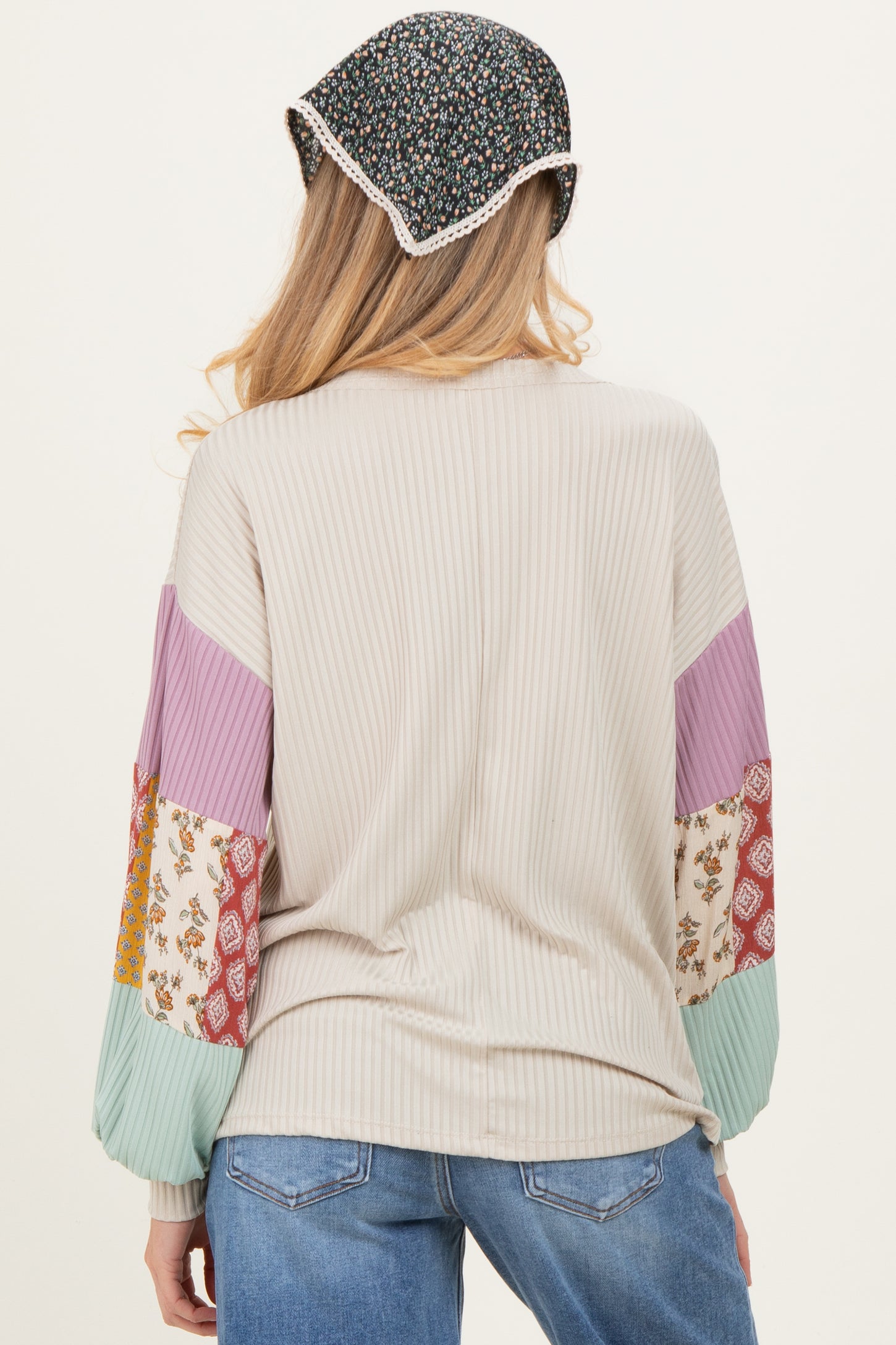 Taupe Ribbed Long Sleeve Colorblock Maternity Top