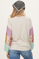 Taupe Ribbed Long Sleeve Colorblock Maternity Top