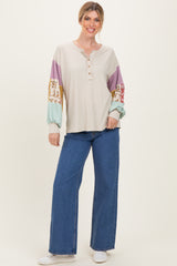 Taupe Ribbed Long Sleeve Colorblock Top