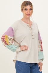 Taupe Ribbed Long Sleeve Colorblock Top