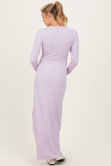 Lavender Ribbed Long Sleeve Side Slit Maternity Maxi Dress