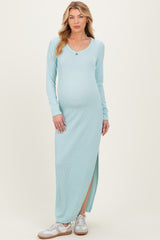 Mint Ribbed Long Sleeve Side Slit Maternity Maxi Dress