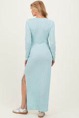 Mint Ribbed Long Sleeve Side Slit Maternity Maxi Dress