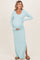 Mint Ribbed Long Sleeve Side Slit Maternity Maxi Dress