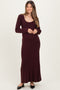 Plum Rib Knit Back Cutout Maternity Midi Dress