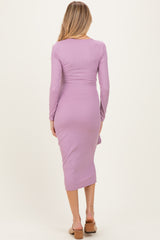 Plum Ribbed Long Sleeve Maternity Wrap Dress